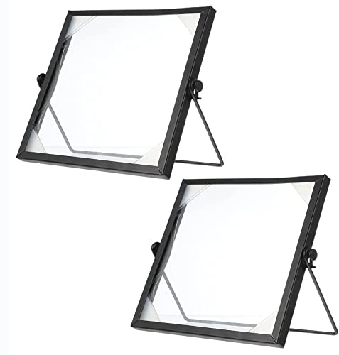 Marco de Fotos Vertical, 2 Pcs Marco Geometrico, Marco de Fotos de Cristal, Marco Flotante de Cristal, para Fotos, Flor, Planta, Muestra, Retrato, Pósteres, Certificado, 15 * 15 * 7 cm (Negro)