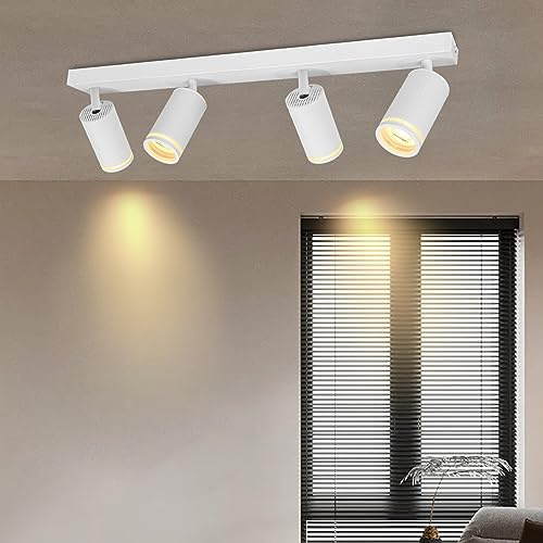 BOYIR Focos LED Interior Techo con 4 Focos GU10, Lámpara de Techo Ajustables y Giratorios, Blanco Apliques Techo Interior Moderno para Salon Dormitorio Cocina Pasillos, Sin Bombilla GU10