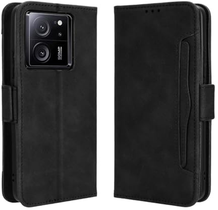 GOKEN Leder Folio Hülle für Xiaomi 13T / Xiaomi 13T Pro, Flip TPU Liner PU Lederhülle Brieftasche Mit Kartensteckplätzen, Handyhülle Schutzhülle Case Cover mit Ständer Funktion Schwarz