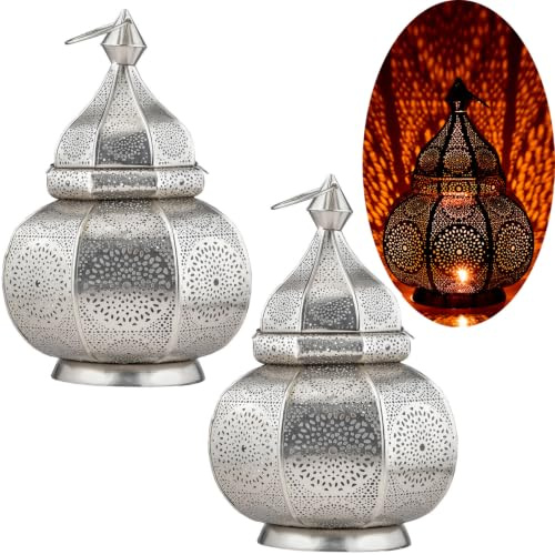 2er Set Orientalische Tischlampe Lamisa modern aus Metall in Silber
