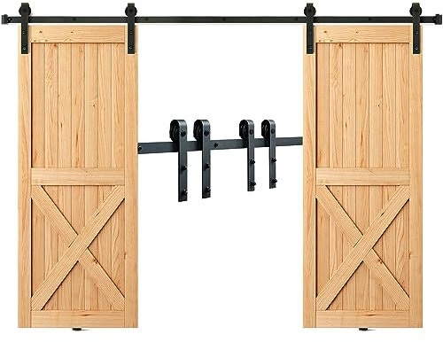 VEVOR Kit Quincaillerie de Porte Coulissante de Grange 244 cm Rail Porte Coulissante Convient Double Porte Largeur 1,12-1,32 m Épaisseur 32-45 mm Charge 150 kg Poulie Silencieuse Forme J pour Maison