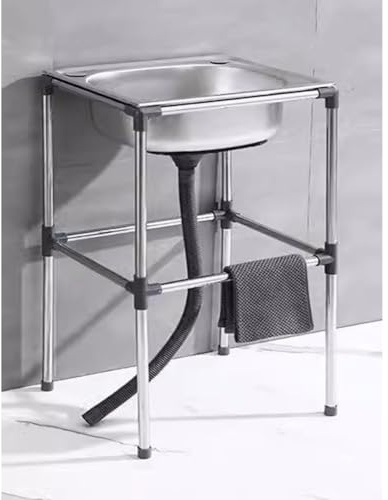 Gebrauchstaugliches freistehendes Waschbecken, Edelstahl-Einzelschüssel-Küchenspüle, Waschbecken, Verwendung für Innen-Garage-Wäscheraum im Freien (Farbe : Silver-Bracket 80cm, Größe : 42x37x15cm)