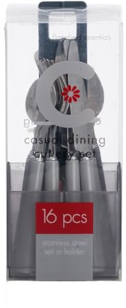 Ensemble de couverts Flamefield gris 16 pièces - Design sophistiqué, acier inoxydable durable avec support peu encombrant, polyvalent pour le camping et les repas élégants, parfait pour les tables