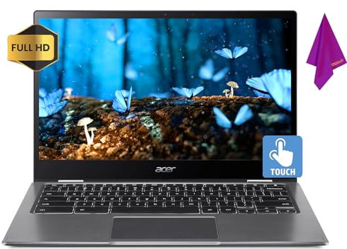 Acer Chromebook Touchscreen Laptop 2in1 – Google Chromebook Tablet – Display FHD IPS da 13 pollici – Tastiera retroilluminata – CPU 8Core Qualcomm – USB C – Wi-Fi 5 – Webcam – Panno (4 GB RAM | 64 GB