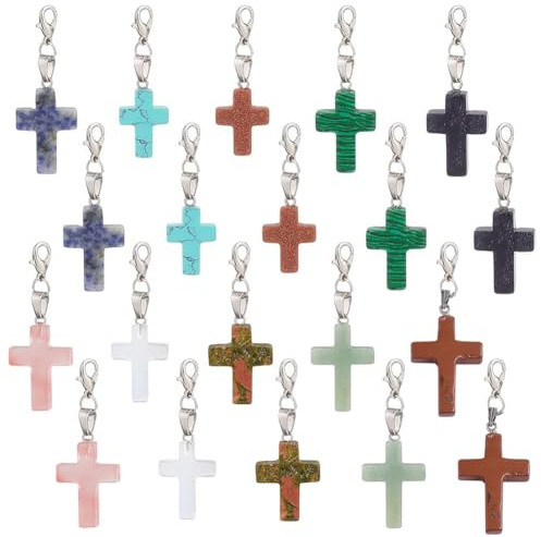 PH PandaHall 20pz Ciondoli Croce Pietra Naturale 10 Colori Ciondoli a Forma di Croce, 43~50mm Pendenti Crocifisso per la Creazione di Gioielli Collane Orecchino Decorazione Pasqua