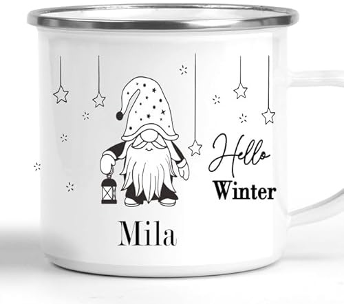 Weihnachtstasse Kinder personalisiert mit Namen - Tasse Weihnachten - Ausgefallen als Geschenk - Grosse Emaille Tasse Glühwein für dich - Glühweintasse. Glühweinbecher - Emaille Becher (Typ Mila)