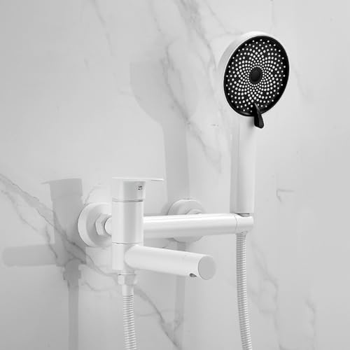 XJTNLB Badewannenarmatur Wand Duscharmatur Einhebelmischer, Mischbatterie Dusche Wanne Mischbatterie Badewanne mit Brause Weiß
