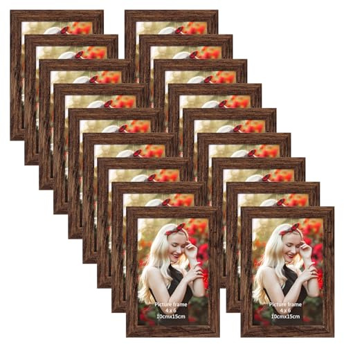 EYMPEU Bilderrahmen 10x15 CM 18er-Set, MDF Bilderrahmen für Wand und Tisch, geeignet für den Einsatz in Büros und Wohnungen, Dunkelbraun