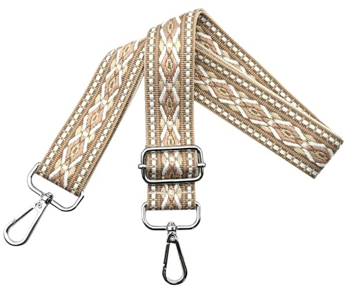 Verstellbarer Schultergurt für Taschen Damen Tragegurt, Taschengurte zum Wechseln, Taschengurt Breit 3.8cm mit Silber Karabiner, Schulterriemen für Schultertasche Handtaschen, Weiß Khaki, N3