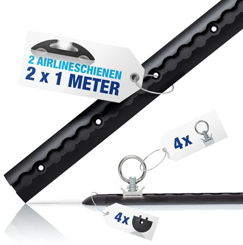 NTG Guide aeree in alluminio, forma semicircolare, 1000 mm, certificato TÜV, barra di ancoraggio, fissaggio del carico per camion, rimorchi e camper, Blackline, forati e anodizzati, set risparmio