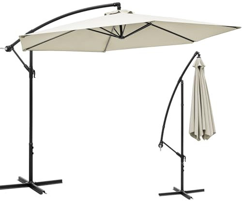 Vivo Technologies 3m Cantilever Garden Parasol, Banana Patio Umbrella with Crank Handle and Tilt for Outdoor Garden and Patio Sun Shade Cream