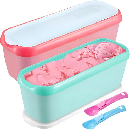 Lot de 2 bacs à glace pour crème glacée - 1,5 l - Avec 2 bâtonnets à glace réutilisables pour accessoires de cuisine