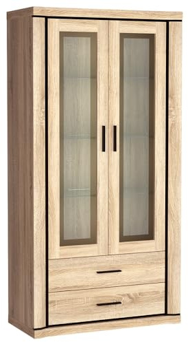 Lomadox Vitrine Vitrinenschrank mit Beleuchtung 2-türig in Sonoma Eiche