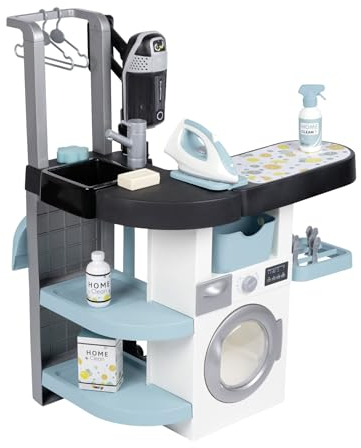 Smoby - Rowenta Lavanderia Wash&Clean, 7600330320, +3 anni, 3 in 1: lava, aspira e stira, tanti accessori