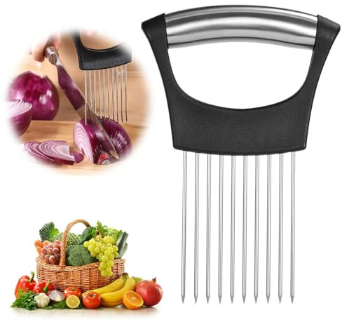 AUAUY 1PCS Soporte para Cortar Cebolla, Acero Inoxidable Corta Verduras para Cortar y Almacenar, Cortador de LimóN, Cortador de Verduras, Herramienta Auxiliar para Cortar Carne, Cebolla, Fruta