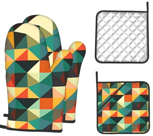 Geometric1 Lot de 4 gants de cuisine et maniques résistants à la chaleur Gants de cuisine antidérapants en silicone pour la cuisson et le barbecue