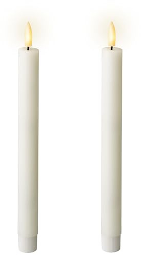 Lumineo LED Kerzen mit Timerfunktion 24cm Wachs - 2er Set Echtwachskerzen batteriebetrieben - flackernde Flamme Effekt - Wachskerzen Stabkerzen Rustik Weiß Warmweiß