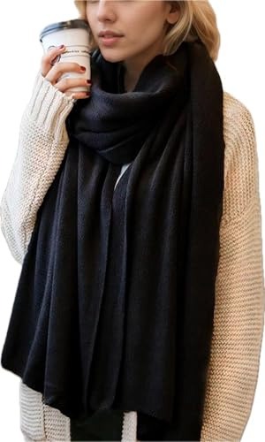 SEAUR Damen Winterschal Warm Weich Winter Stola Warm Unifarben Modeschal Weicher Warmer Einfarbiger Schal Schwarz