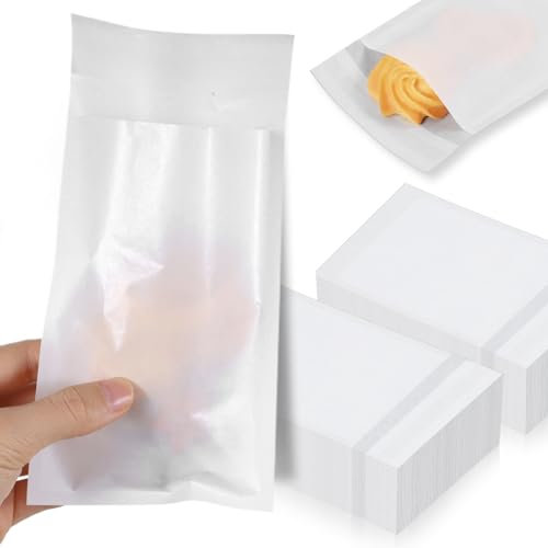 100 sacchetti di carta cerata per panini, sacchetti per biscotti, sacchetti per biscotti, sacchetti di carta bianca, sacchetti per il pranzo e pasticceria, piccoli biscotti piatti in carta cerata,