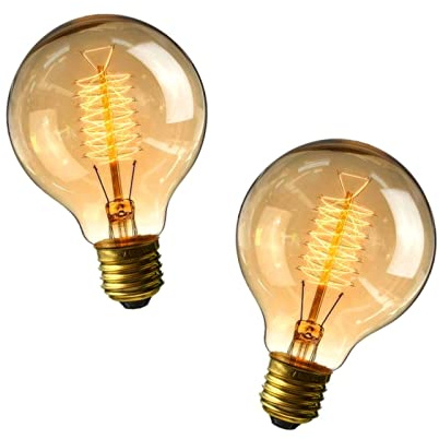 B4U 2 Pack Vintage G80 Light Bulb, Dimmable E27 Edison Screw Bulb