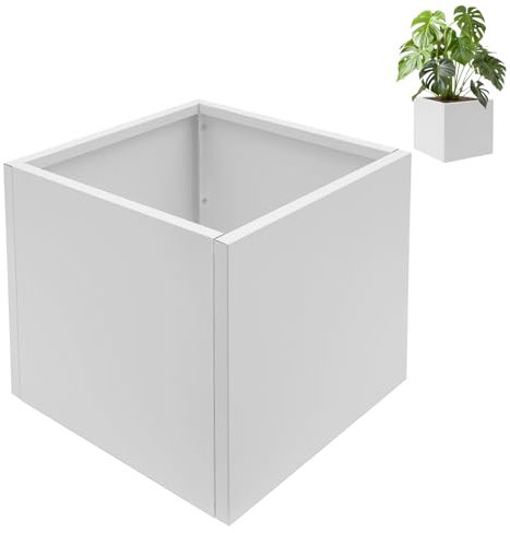 Garbenat Växtlåda 60 x 60 x 60 cm kub planteringslåda metall kvadratisk blomlådor utomhus och inomhus dekoration vit blomkruka för trädgårdar gårdar, köpcentrum