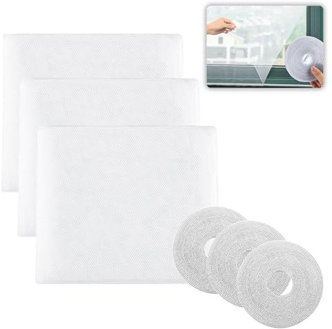 3 Pz Zanzariera Finestra, Zanzariere per Finestre, 130 x 150 cm Zanzariera per Finestre Autoadesive, Rete Zanzariere Adesive per Finestre, con Nastro Adesivo, Tengono Fuori Insetti e Mosche