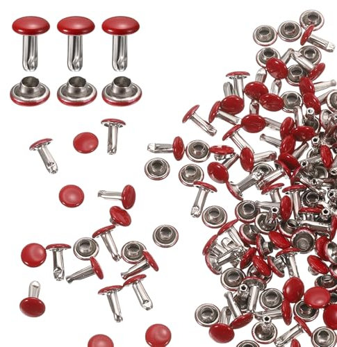 sourcing map Juego de 100 remaches de cuero de doble tapa, 6 x 8 mm, con tapa redonda, de metal, remaches de cuero para manualidades, cinturón de tela, collar de mascotas, reparación y decoración