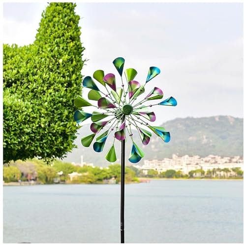 WXJHNYBS Magische Windmühle Aus Metall, 200×52cm,Doppelwindrad,Kugellager Windräder Wetterfest und Standfest WindräDchen für Hof und Garten, Terrassenrasen
