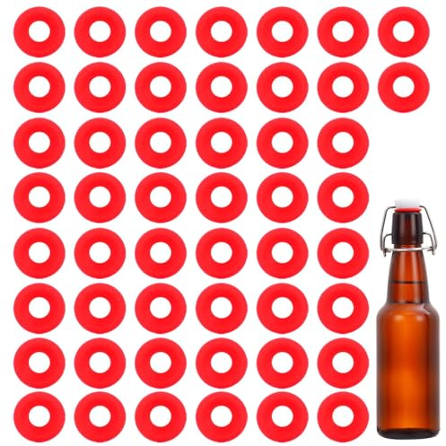 50pcs Silikondichtung für Flip -Top -Flasche, Bierflasche rot Gummisiegelhut -Form Swing Waschmaschine Ersatz für Hausbrauen Bier Soda Flasche Glas Glas Dichtung