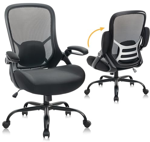 HYLONE Big and Tall 400lbs Heavy Duty Office Chair, 5 Thickened Seat Ergonomic Desk Chair with Adjustable Armrests, Home Office Computer Chairs for Long Hours Mesh Executive Chair(Black)