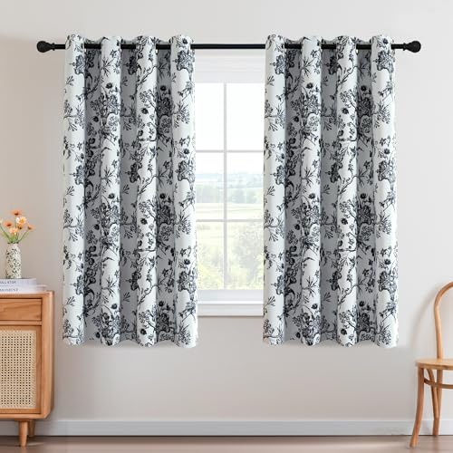 H.VERSAILTEX Blackout Curtains 63 Inch Length 2 Panels Set, Floral Print Drapes Farmhouse for Living Room, Grommet Room Darkening Curtains Vintage Boho Window Treatment(2 Panels, Black)