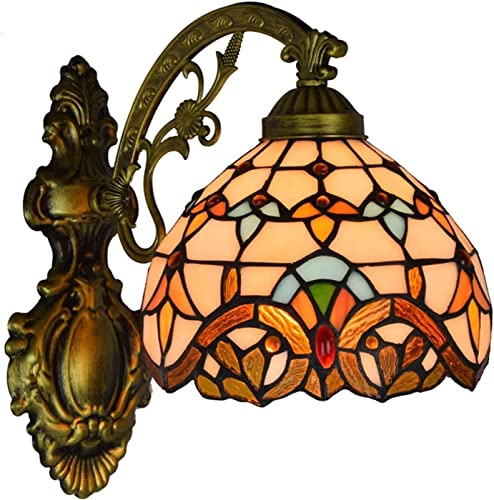 WDCDYQDH Lámpara de Pared LED Estilo Barroco, Estilo Tiffany, Retro, para Decorar pasillos, Hecha a Mano, con vitrales, para mesita de Noche, Escalera, balcón, Bar, Pantalla de 8 Pulgadas.
