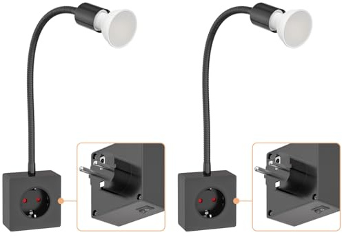 ledscom.de 2 pz. zoccolo LESCH lampada da lettura, cromo/nero incl. lampada GU10 LED 7W, 630lm, bianco