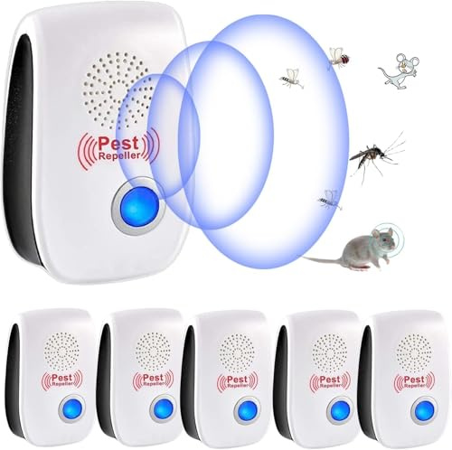 Repelente Ultrasónico de Plagas, 6 Pack Electrónico Repelente Mosquitos Control de Plagas, Repelente Ultrasónico Mosquitos para Anti Moscas, Ratones, Cucarachas, Arañas, Roedores
