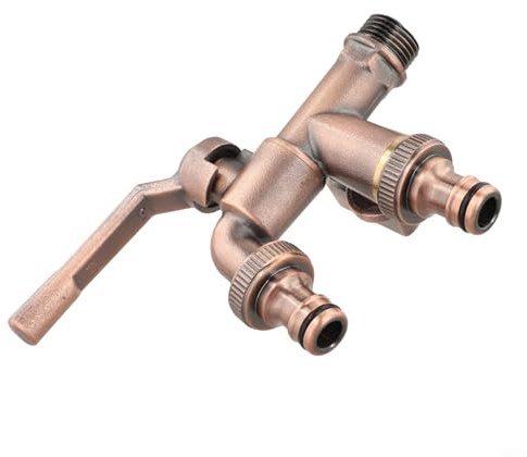 HpLive Rubinetto in ottone massiccio a doppia uscita anticato, per lavatrice da giardino con ingresso da 1/2 pollici (rosso bronzo)