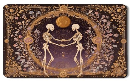 Skeletons Dish Drying Mats For Kitchen Counter, Vintage Floral Absorbent Rubber Dish Drainer Mat, Halloween PU Leather Drying Pad For Coffee Bar 12x20 Inch