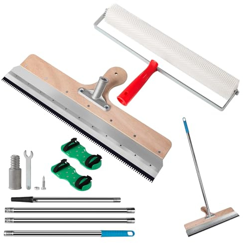 CPROSP 4tlg Bodenbeschichtung Werkzeug Set, Flächenrakel 56cm+Stachelwalze 47cm+Nagelschuhe 30cm +Teleskopstiel 200cm, Ausgleichsmasse Boden Werkzeug für Selbstnivellierender Estrich​