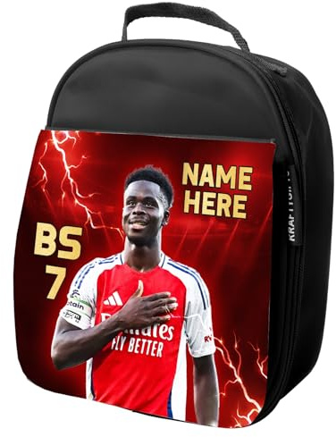 KRAFTYGIFTS Personalised Bukayo Saka Lunch Bag Arsenal Football Legend Boys School Nursery Insulated Lunchie Box Lunchbox Snackbox LU07