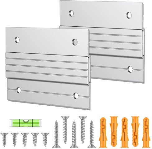 Uniclife 2 Paar 10 cm Französische Aufhänger, 18 kg Tragkraft, Schwere Französische Bilderaufhänger, Aluminiumlegierung Spiegelaufhängung, Wandmontagehalterung, Z-Balken-Klemme mit Wasserwaage