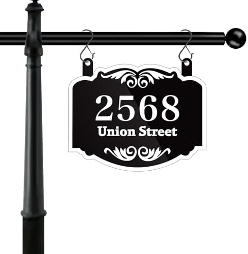 Hanging Address Sign,Large House Number Sign,Address Plaque for Outdoor Lamp Post,Light Post,Door,Mailbox Post,24 Colors & Multiple Fonts,Super Reflective,Double Sided with S-Hooks