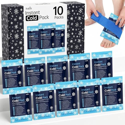 Rokehr Instant Ice Pack (6.3”x 3.94”) - 10 Pack Disposable Ice Packs for Sports Injuries, Instant Cold Pack, Cold Compress for Swelling, Pain Relief, Sprains, Toothache, Athletes & Outdoor Activities
