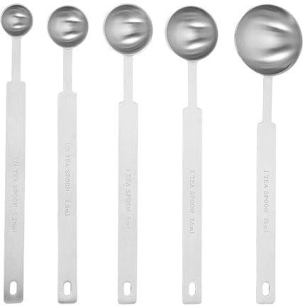 Alipis Juego de 5 cucharas medidoras de cocina para repostería - Cuchara sopera de acero inoxidable - medidora para ingredientes líquidos y secos