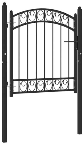 Porte de clôture - Porte de jardin - Avec pointe bombée - En acier - 100 x 100 cm - Noir - Pour terrasse, jardin