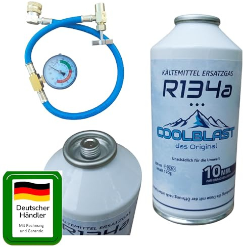 PAG Turbo GmbH - R134a Klimaanlage Kältemittel Ersatzgas Set, 170g Dose mit Befüllschlauch, für Autoklima 1995-2016, Umweltverträglich, 10 Minuten Befüllzeit