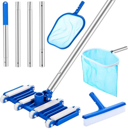 Tioncy 5 Pcs Pool Vacuum Cleaning Kit Includes Right Corner Pool Vacuum, 2 Skimmer Nets with 47 Adjustable Pole and 1 Brush for Above Ground Ponds Hot Tub Spa Wall Floor Cleaning Maintenance