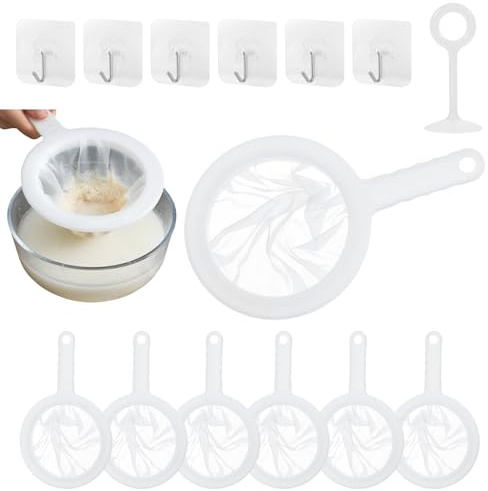 6 Stück Nylon Feines Sieb Küche, Ultrafeines Sieb Fein mit Griff 80 100 120 200 300 400 Mesh Feinsieb Küchen Haarsieb Netzsieb Küche mit 6 Haken für Saft Milch Sojamilch Wein Kaffee