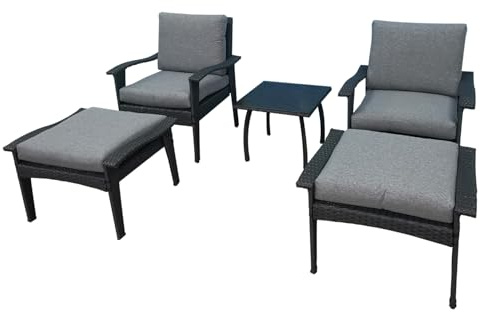 Patio Furniture Outdoor Chair and Ottoman 5 Pieces Rattan Seating Group with Cushions Gray Set Backyard, Porch Summer Comfort