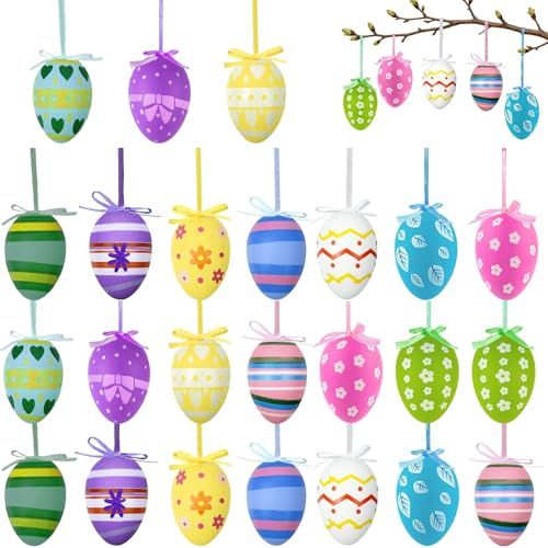CHAOTEMAI 24 Pezzi Decorazione Uova di Pasqua Pasqua Colorate Decorazioni Piccoli Ciondoli da Appendere Adornos Escritorio per Festa Decorazioni FAI da te
