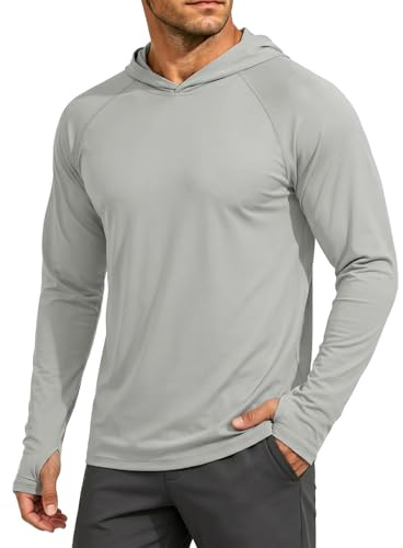 MAGCOMSEN Mens UV Hoodie Sun Protection Long Sleeve T Shirt Light Grey,L