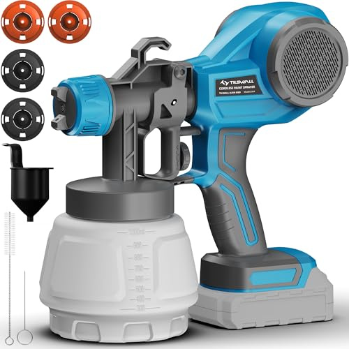 Tilswall Pistola Pintura Alien500 para Makita de 18V(Sin batería), Azul | Ultraligero, 4 Boquillas y 3 Patrones, Depósito 1000mL, Fácil Limpieza, Flujo Ajustable, para pintar paredes y techos